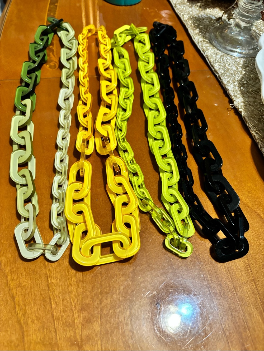 Iris Apfel RaRa Avis Chunky Link Necklace Set - Yellow, Lime, Black, ombré green